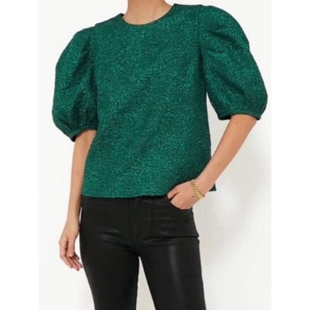 Hyacinth House Noelle Blouse In Jacquard Green Size XS